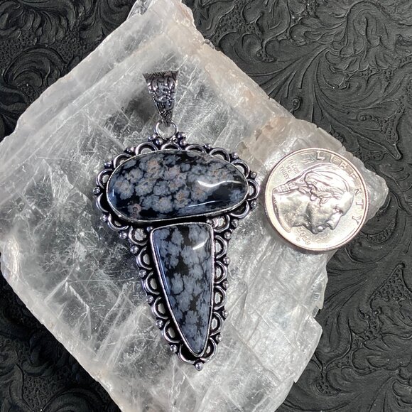 Double Snowflake Obsidian Pendant Stone Crystal Jewelry - Picture 6 of 6